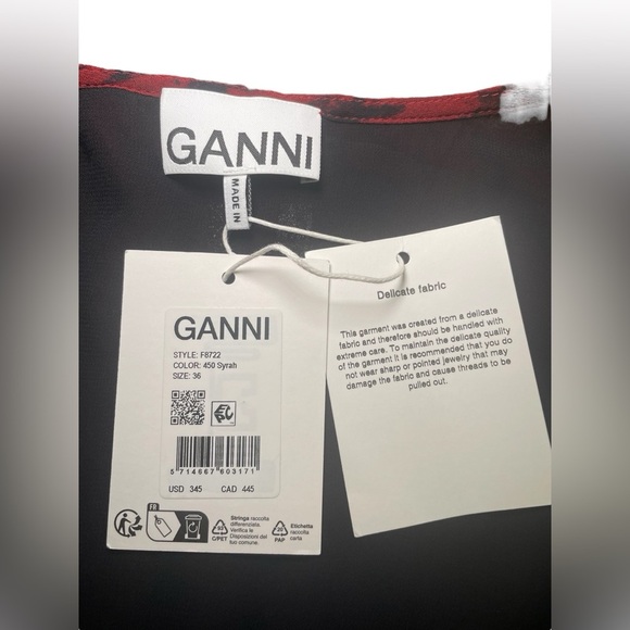 Ganni Georgette Floral Wrap Midi Dress Red Black Size 36 US 4 NWT - Picture 5 of 9